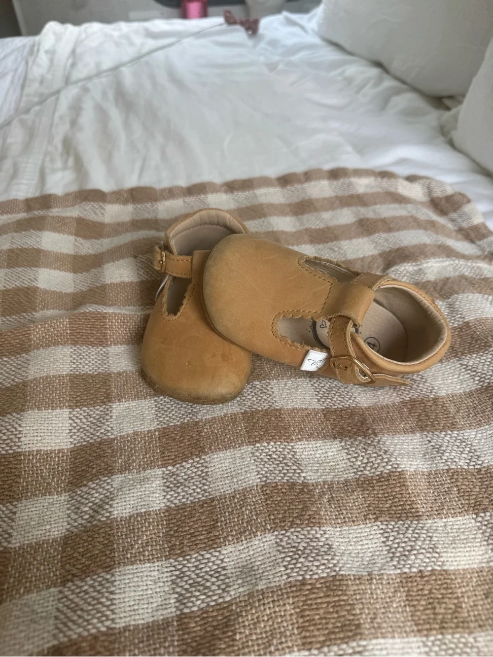 Kids Classic T-Strap Moccasins in Tan